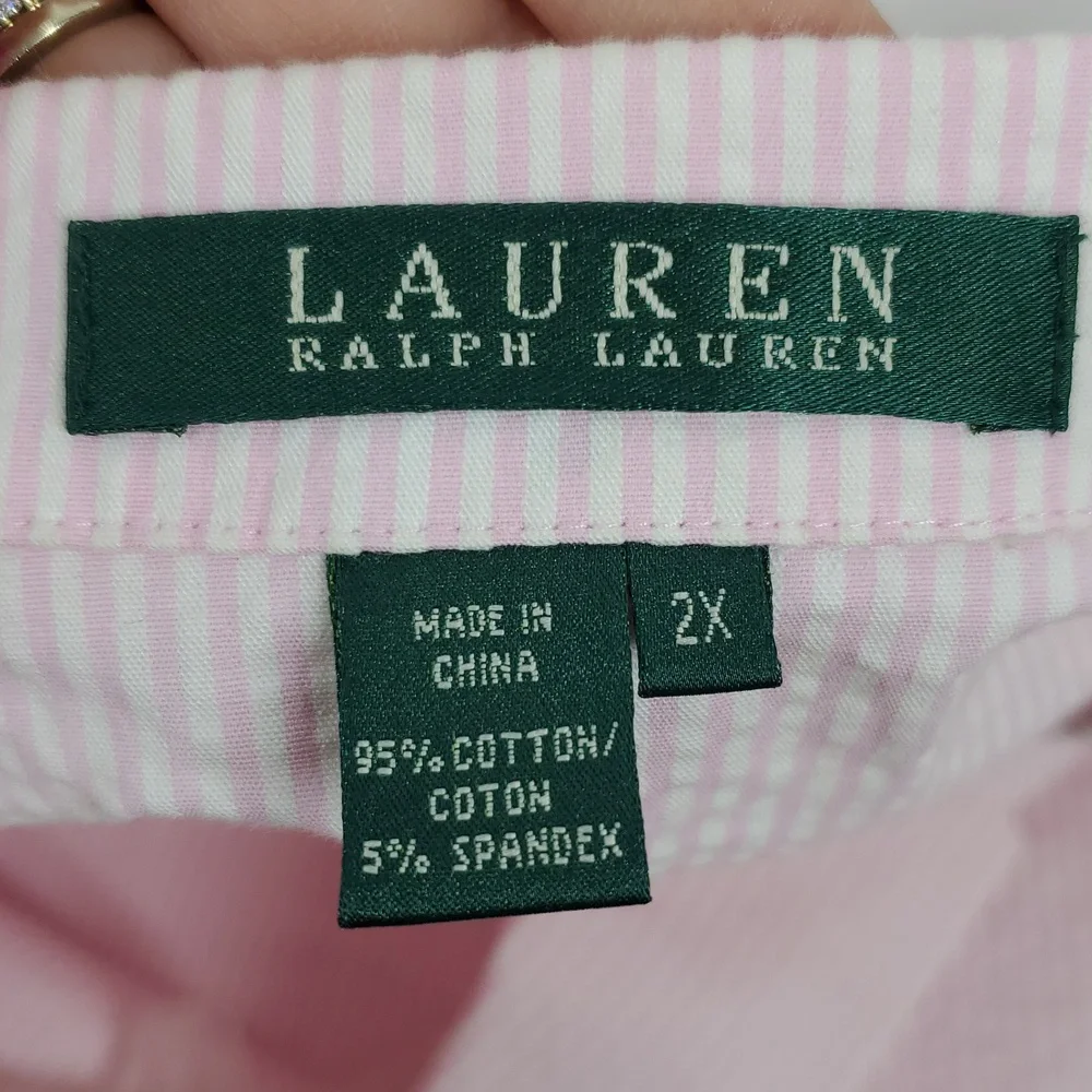 Lauren Ralph Lauren Pink White Seersucker Blazer 2X - Picture 2 of 11